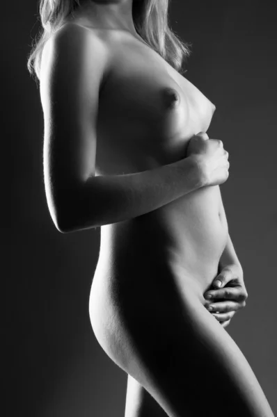 Stock image Beautiful happy pregnant on the dark background