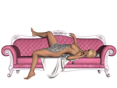 seksi çıplak kız kanepede poz