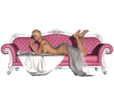 seksi çıplak kız kanepede poz