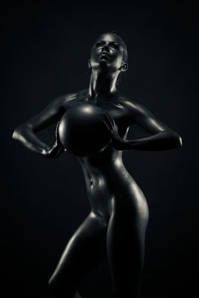 stock image Metallic woman with ball