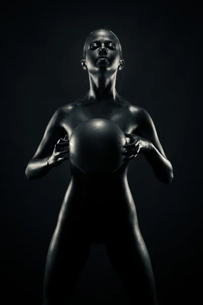 stock image Metallic woman with ball