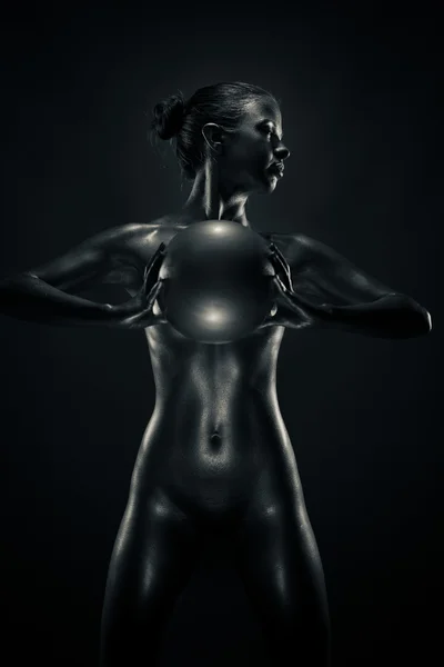 stock image Metallic woman with ball