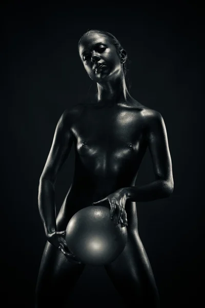 stock image Metallic woman with ball