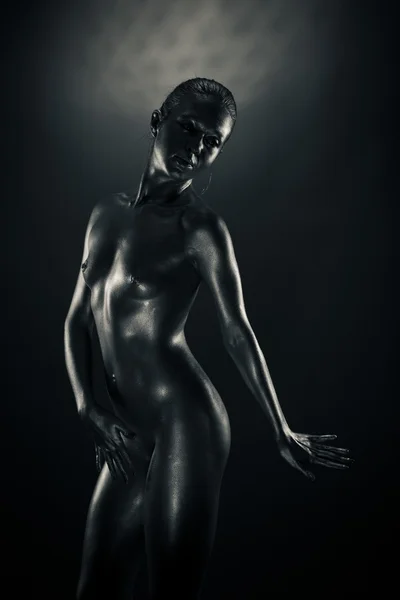 stock image Nude metallic woman