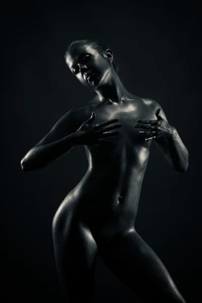 stock image Nude metallic woman