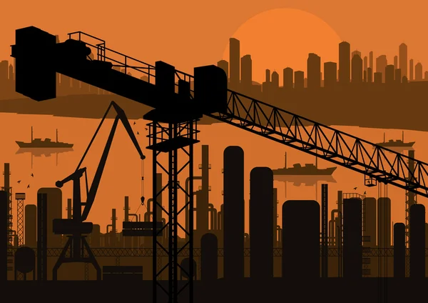 stock vector Industrial factory and crane landscape skyline background illustration