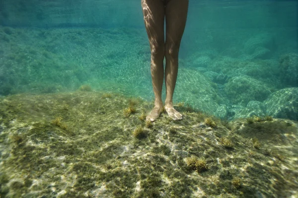 stock image Female legs underwater.